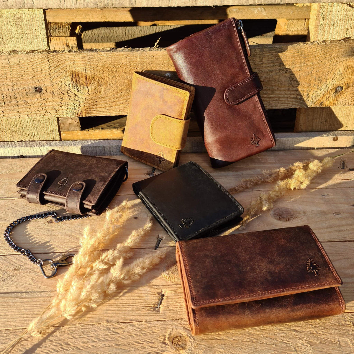 Geldbörsen und Geldbeutel für Herren aus echtem Leder – verschiedene Modelle in Braun, Schwarz, Camel und weiteren Farben