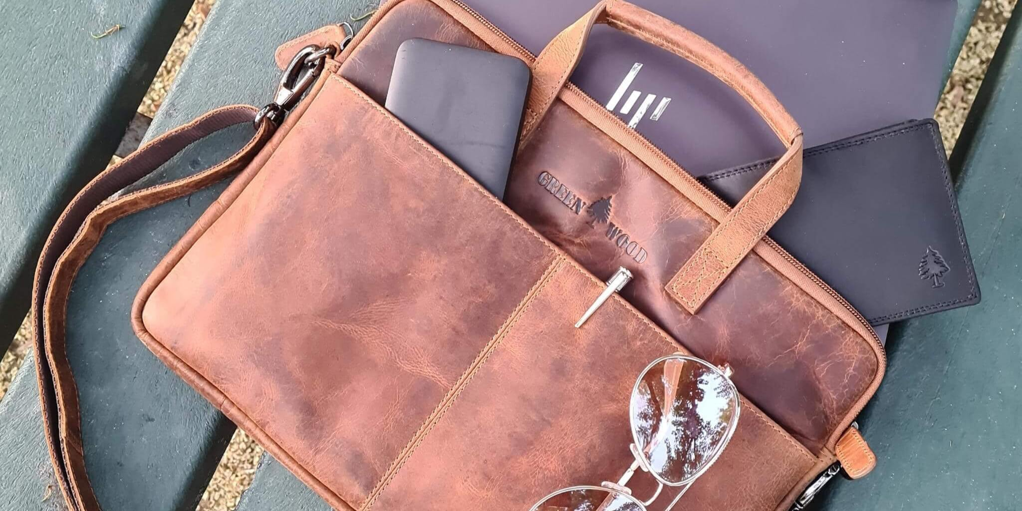 greenwood leder-aktentasche und laptoptasche für damen und herren