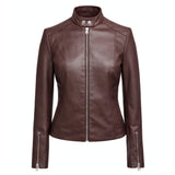 Ingrid Lambskin Black Leather Jacket Women, Stand Collar & Regular Fit