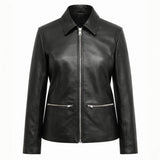 Astrid Women Leather Jacket Lamb Nappa, Shirt Collar & Regular Fit