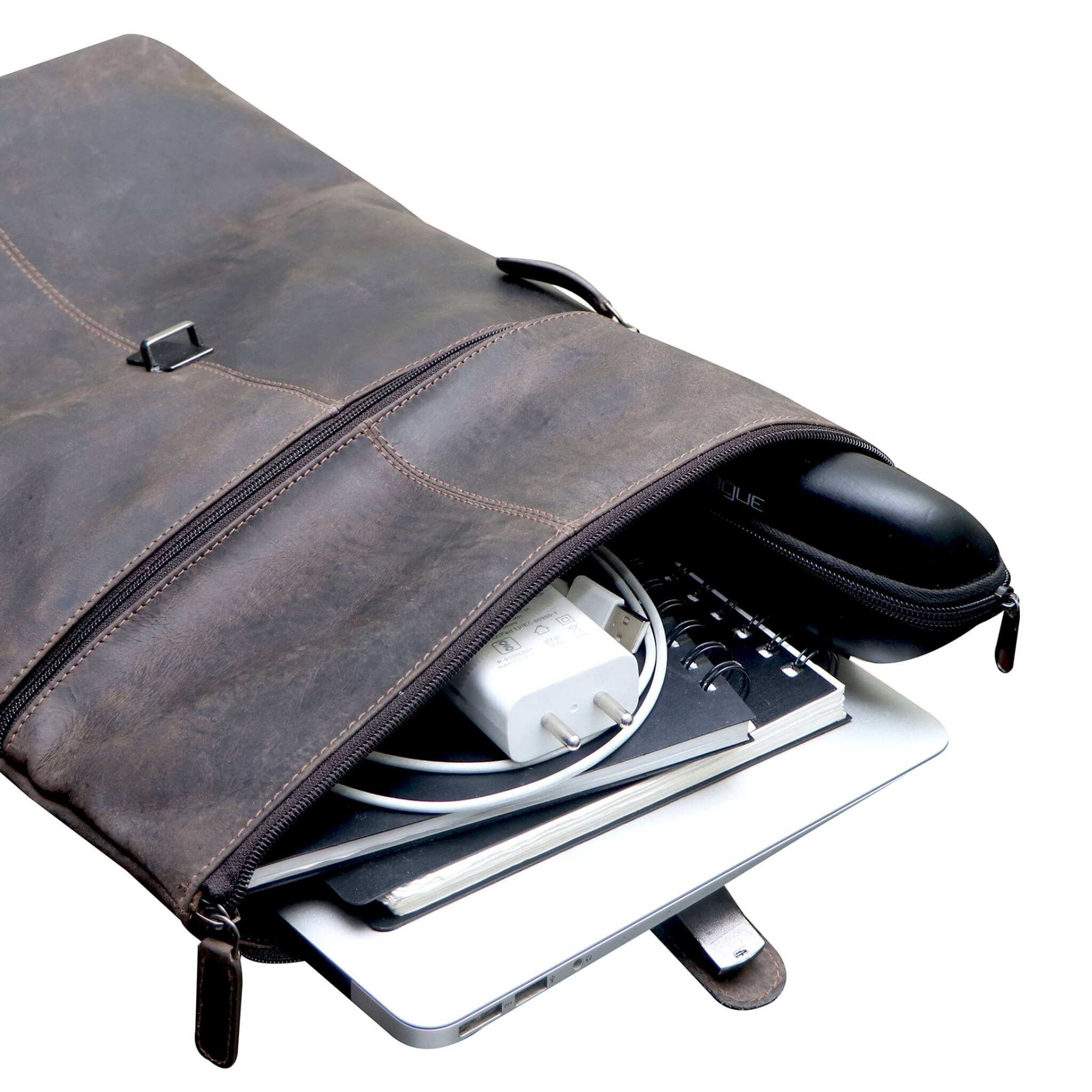 Black leather backpack with laptop sleeve online