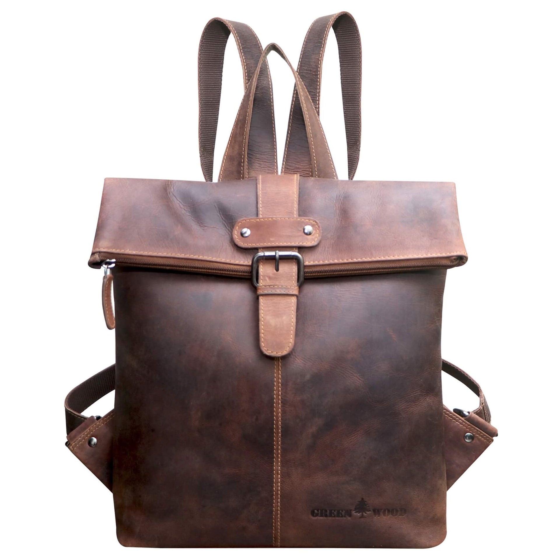 Sandy Kleine Rucksack mit Rolltop Mädchen Lederrucksack Damen