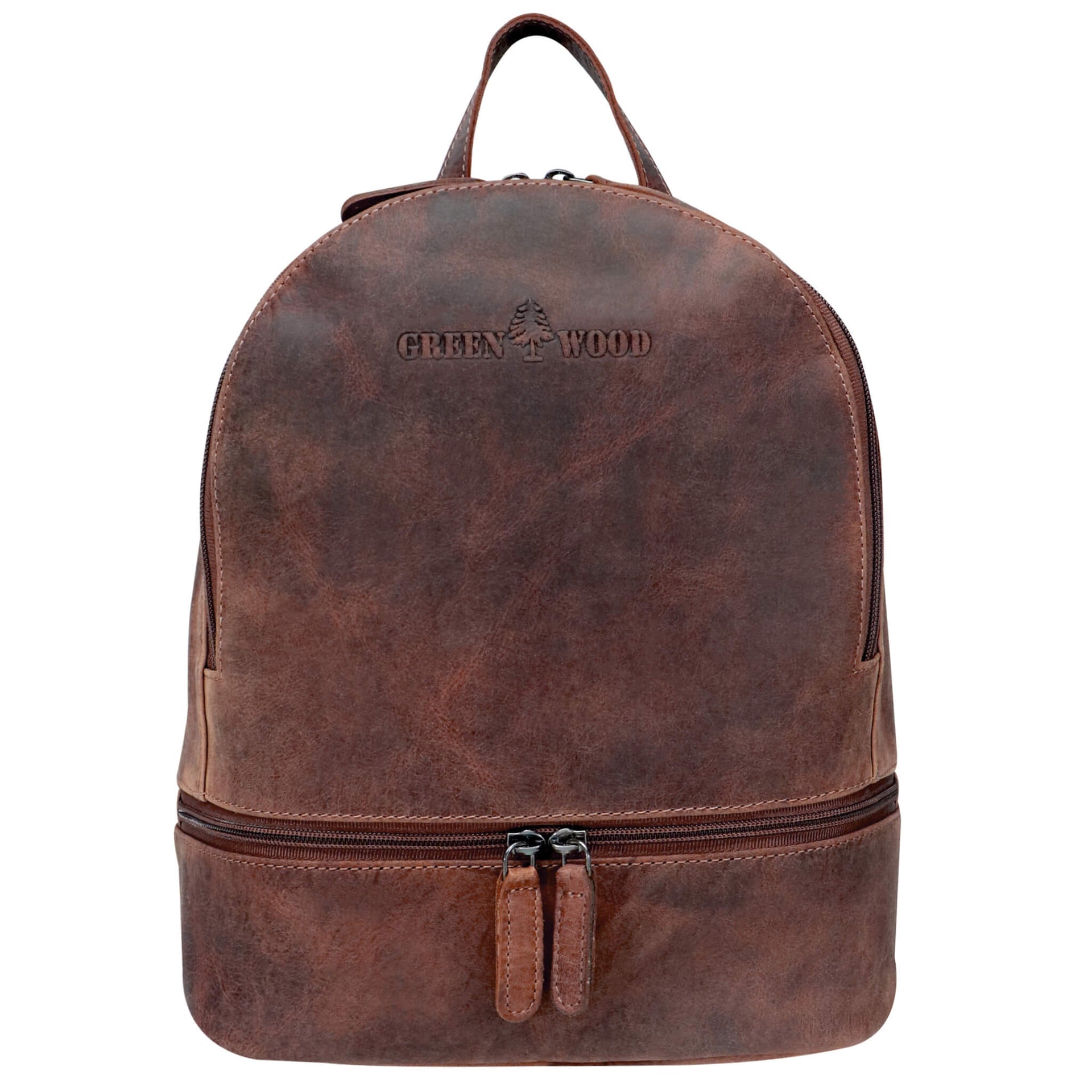 Elle City Rucksack Damen Viele Fächer Lederrucksack Cognac Kompakt