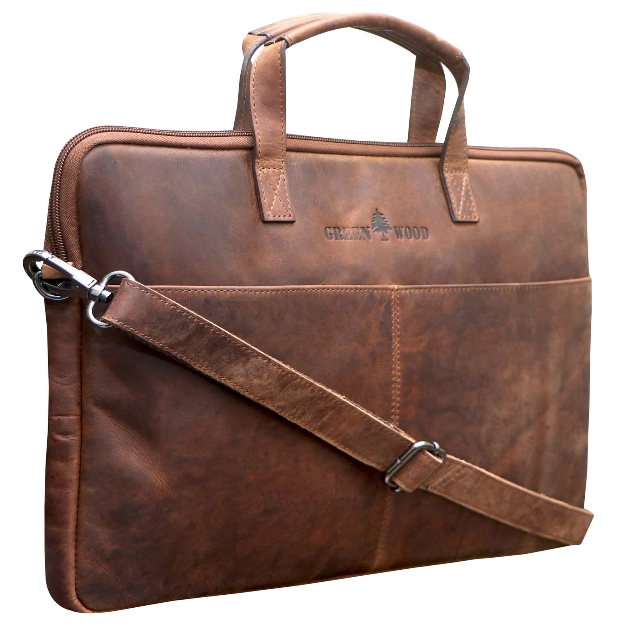 Fred Leather Laptop Bag 15.6 Inch with Detachable Shoulder Strap Lapto Greenwood Bucaddi Int. GmbH